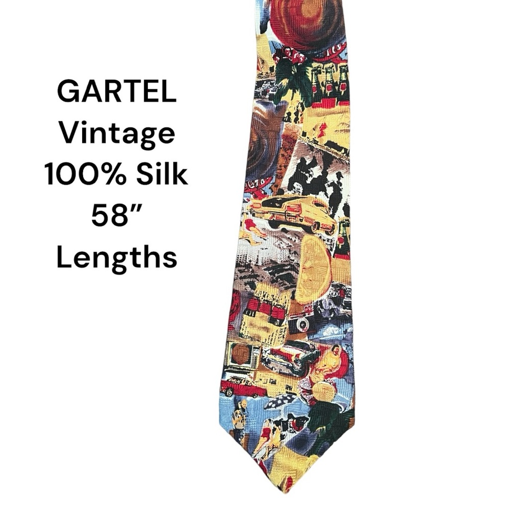 Gartel Vintage Mens tie Fast Cars Gartel  Made In the USA 59"L 4" W